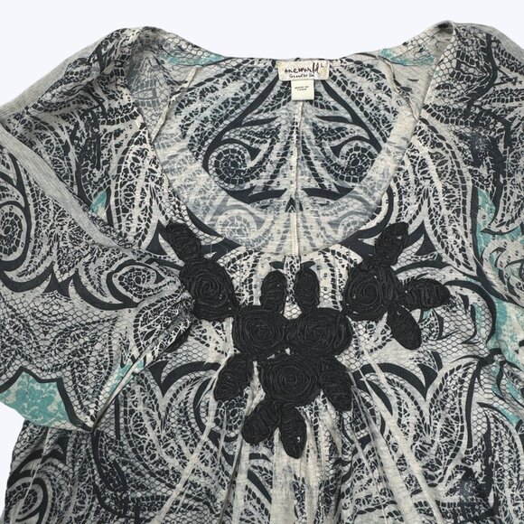 One World Women's Tunic Blouse Pullover Half Sleeve Size Large Beautiful - Picture 3 of 9